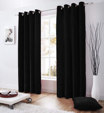 Will and Weaves Black Velvet Lined Luxurious Curtain 48″ X 84″ Size Eyelet Panel Grommet Ringtop