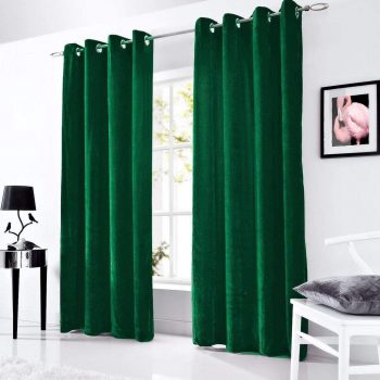 Will and Weaves Green Velvet Lined Luxurious Curtain 48″ x 96″ Size Eyelet Panel Grommet Ringtop