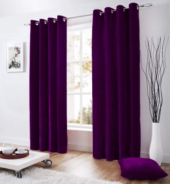 Will and Weaves Purple Velvet Lined Luxurious Curtain 48″ X 84″ Size Eyelet Panel Grommet Ringtop