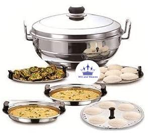 Silver Stainless Steel Multi kadai Dhokla Plate Idli Plate Steamer Plate patra/Multipurpose kadai