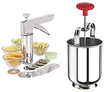 Combo Pack of Stainless Steel Sev Sancha Sev Maker Gujiya Maker Snacks Maker Murukku Maker with Stainless Steel Medu Vada Vada Maker South Indian WADA Maker