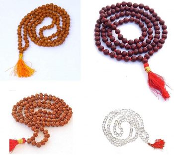 Combo 4 Japa Mala Rudraksha Japa Mala Red Sandalwood Japa Mala Haldi Mala Turmeric Mala Quartz Crystal Mala Rosary Prayer Mala