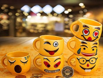 Handmade Ceramic Smiles Mugs Ceramic Tea Mugs Fine Pottery 150 ML Pack of 6 Yellow Coffee Mugs Coffee Cups